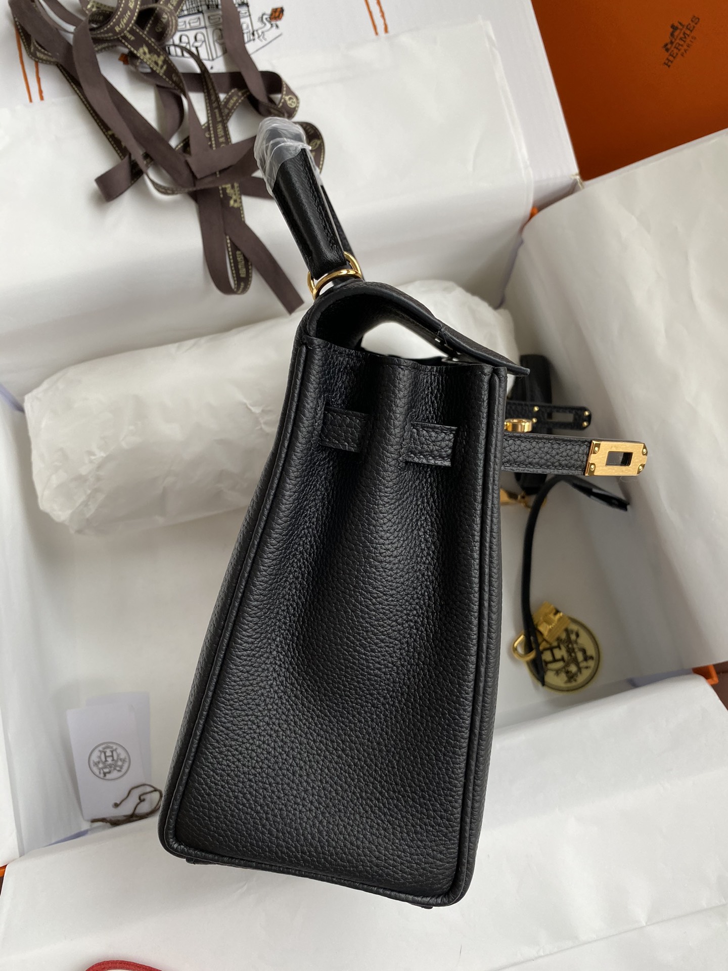 Hermes Kelly 25cm Handbag Shoulder Bag in Black Togo Leather